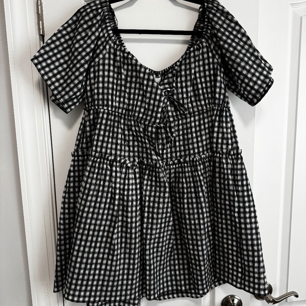 Ganni Women's Tiered Gingham Seersucker Mini Dress - NWT